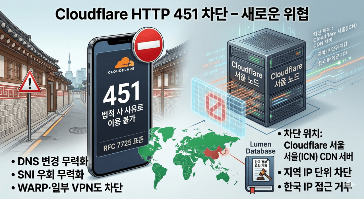 Cloudflare HTTP 451 차단 해제 워닝연구소