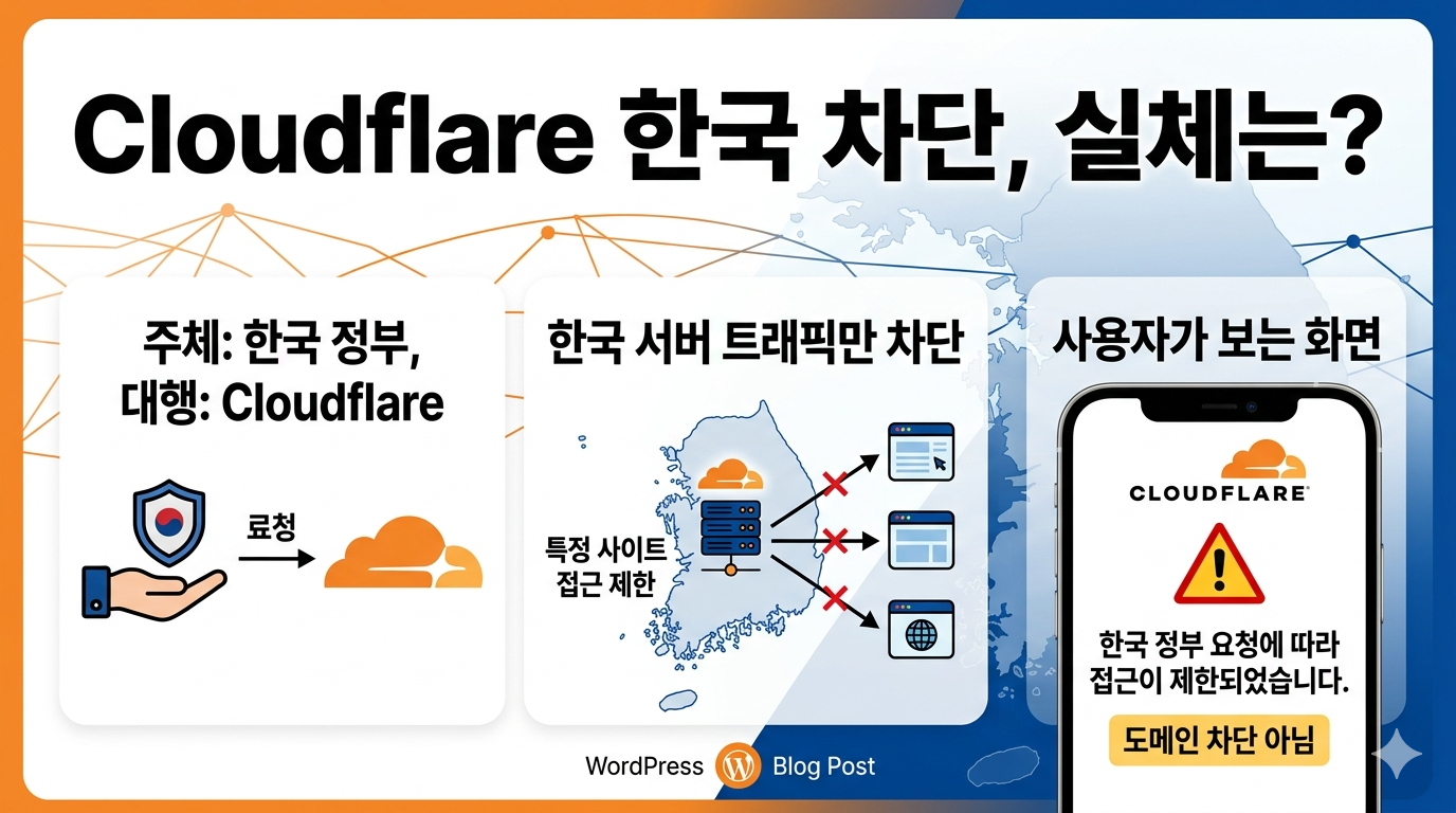 Cloudflare 한국 차단 페이지에 표시되는 HTTP 451 안내 화면
